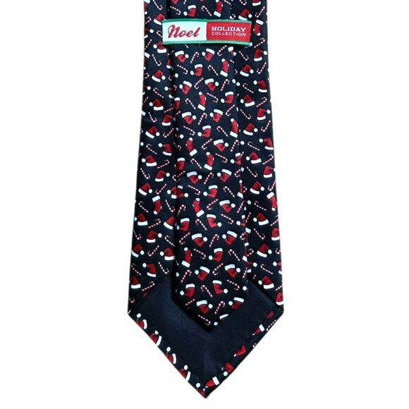 VTG Santa Hat Candy Cane Christmas Neck Tie Novelty Holiday Party Black Red Noel - Picture 4 of 7